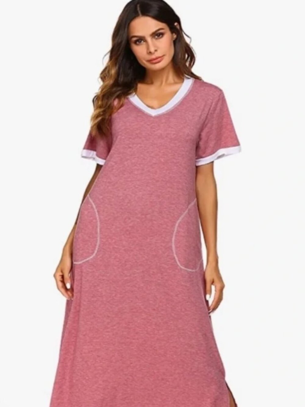 Ekouaer | Ultra Soft Full Length Short Sleeve Pajama Dress in Red Size XL - NWT